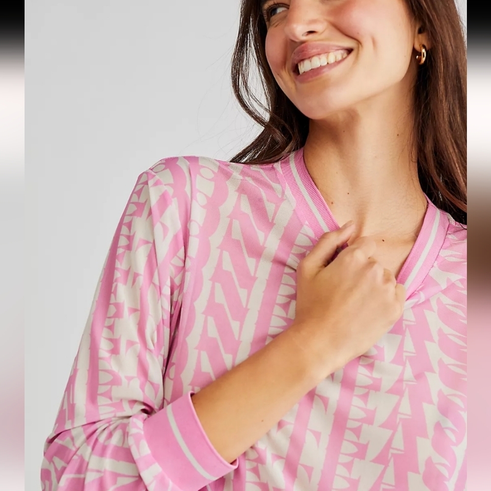 One Teaspoon On Repeat Mesh Long Sleeve Top Pink White XS Sheer - Picture 2 of 7